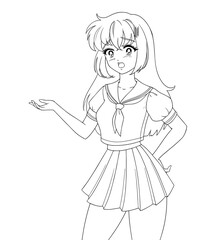 Cute anime manga girl wearing school uniform.
