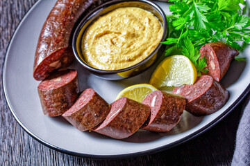 Blutwurst or german blood sausage on a plate