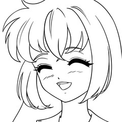 Cute anime girl icon portrait. Contour vector illustration.
