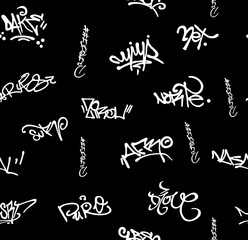 Abstract background of beautiful calligraphic inscriptions on a black background.Seamless Pattern