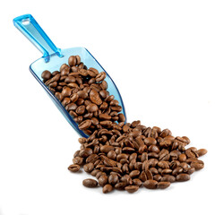 isolated image of coffee beans and shovel on white background