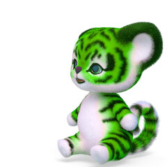 cute tiger cartoon seated in white background with copy space