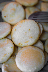 Arepas ready to make a typical Venezuelan dish with black beans, rice, banana and shredded meat, Pabellon Criollo