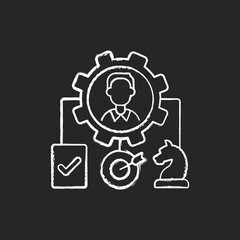 Operations management chalk white icon on black background. Maximizing organization profit. Production process control. Creating highest efficiency level. Isolated vector chalkboard illustration