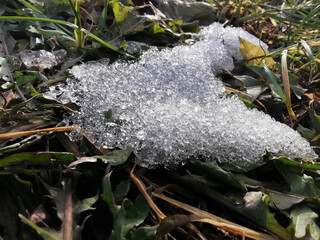 Schnee und Eis schmelzen in einer Wiese