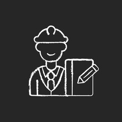 Supervisor chalk white icon on black background. Responsibility for employees productivity and actions. Providing guidance and support. Overseeing projects. Isolated vector chalkboard illustration