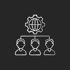 Outsourcing chalk white icon on black background. Obtaining goods and services from foreign supplier. Business practice. Hiring company for performing tasks. Isolated vector chalkboard illustration