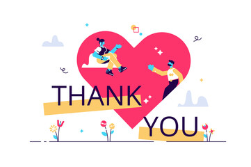 Thank you vector illustration. Gratitude banner flat tiny persons