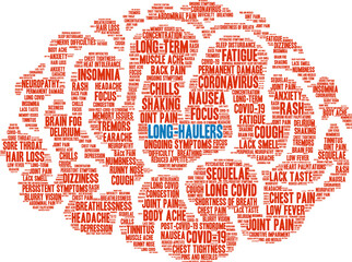 Long-Haulers Word Cloud on a white background. 
