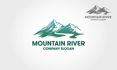 Mountain River Vector Logo Template. Is a clean, modern, elegant logo suitable for nature & mountain business like an adventure sports company, a natural line of products, hotels, resorts, etc.