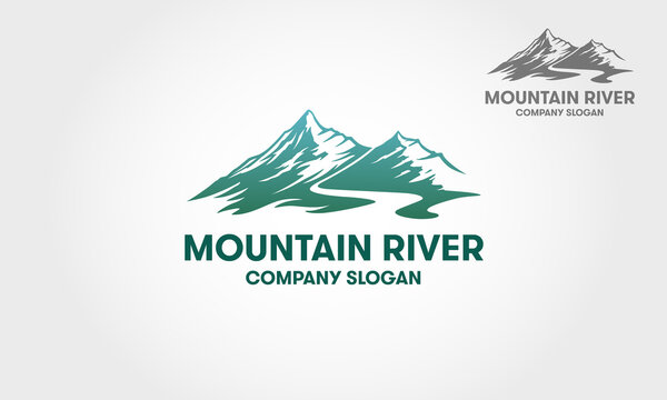 Mountain River Vector Logo Template. Is a clean, modern, elegant logo suitable for nature & mountain business like an adventure sports company, a natural line of products, hotels, resorts, etc.