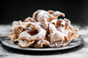 faworki, chrust, jedzenie, przekąska, słodki, przepyszny, biała, deser, płyta, posiłek, smaczny, smażone, pieczone