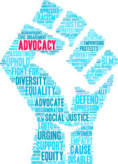 Advocacy Word Cloud on a white background. 