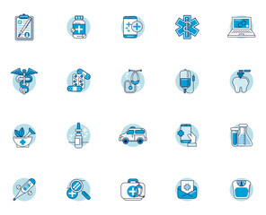 bundle of twenty medical health set icons