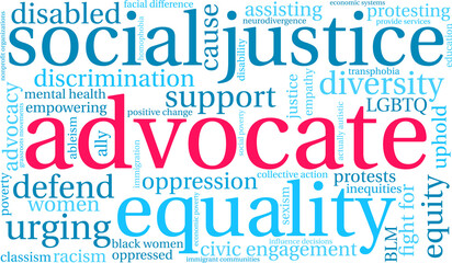 Advocate Word Cloud on a white background. 