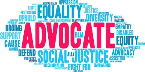 Advocate Word Cloud on a white background. 