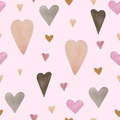 Decorative hearts. Large watercolor pattern on the theme of marriage, love, Valentine's Day. Give your designs a touch of exclusivity with hand-drawn hearts	
