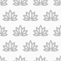 Lotus seamless pattern. Floral background. Oriental ornament. Vector black and white background.