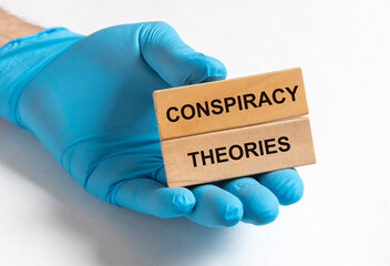 Conspiracy theories inscription. Medical fake ideas
