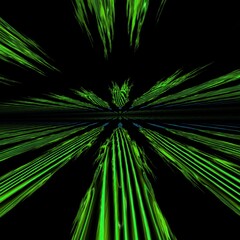 Obraz premium vanishing point from neon green stripes on a black background