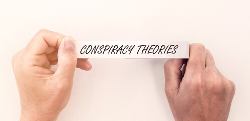 Conspiracy theories inscription. Business and government fake ideas