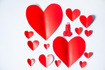 Fototapeta na wymiar Red paper hearts isolated on white background