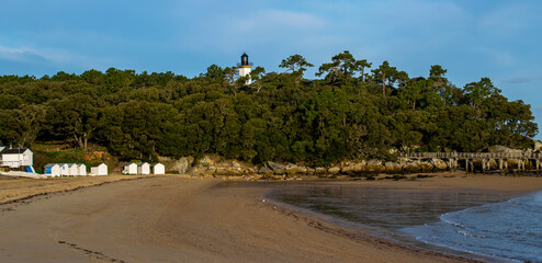 Vendée, France: Bois de la Chaize beach and the lighthouse of the ladies, on the island of Noirmoutier, January 2021.