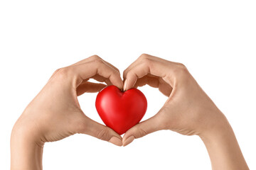 Fototapeta premium Hands with red heart on white background