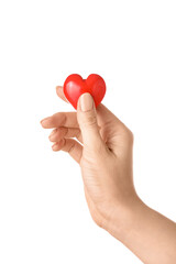 Fototapeta premium Hand with red heart on white background