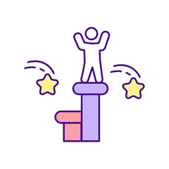 Reaching end of game level RGB color icon. Creating challenging gaming experience. Getting more excitement after completing final round. Developing characters. Isolated vector illustration