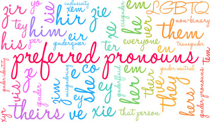 Preferred Pronouns Word Cloud on a white background. 