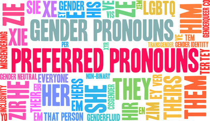 Preferred Pronouns Word Cloud on a white background. 