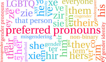 Preferred Pronouns Word Cloud on a white background..  - obrazy, fototapety, plakaty