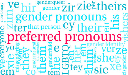 Preferred Pronouns Word Cloud on a white background.  - obrazy, fototapety, plakaty
