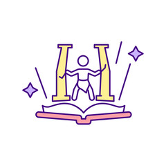 Video game storyline RGB color icon. Video game design components. Develop your world. Create your main characters. Start writing the major story. Experience playing. Isolated vector illustration