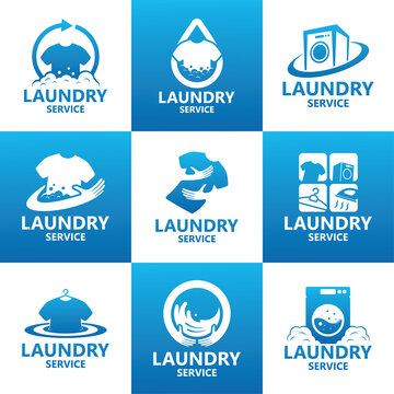 Set laundry service logo template design