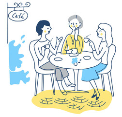 カフェでお茶をする3人の女性