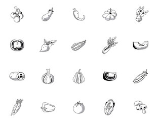 bundle of twenty vegetables set icons