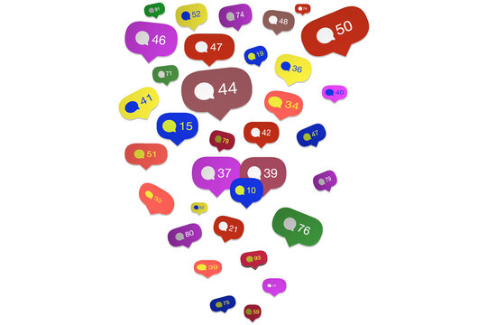 Multicolored Social media comments counters  isolated on white background.