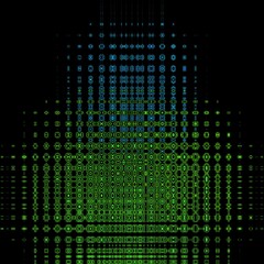 3D illustration designs based on neon green Mandelbrot style fractal rectangular mosaic pattern