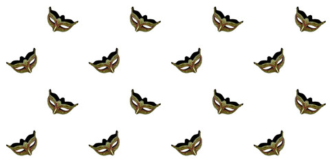 Classic Venetian theatrical mask isolated on a white background. Seamless texture of a repeating pattern. Wallpaper design concept.