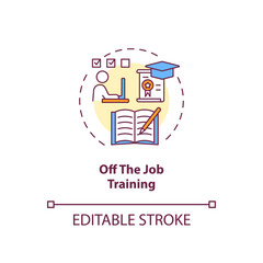 Off-the-job training concept icon. Staff development method idea thin line illustration. Online and distance learning. Evening classes. Vector isolated outline RGB color drawing. Editable stroke
