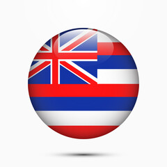 Hawaii flag vector circle shape button. Clear circle isolated Hawaii flag background button. Transparent glossy glass button. Vector Illustration