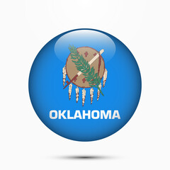 Oklahoma flag vector circle shape button. Clear circle isolated Oklahoma flag background button. Transparent glossy glass button. Vector Illustration