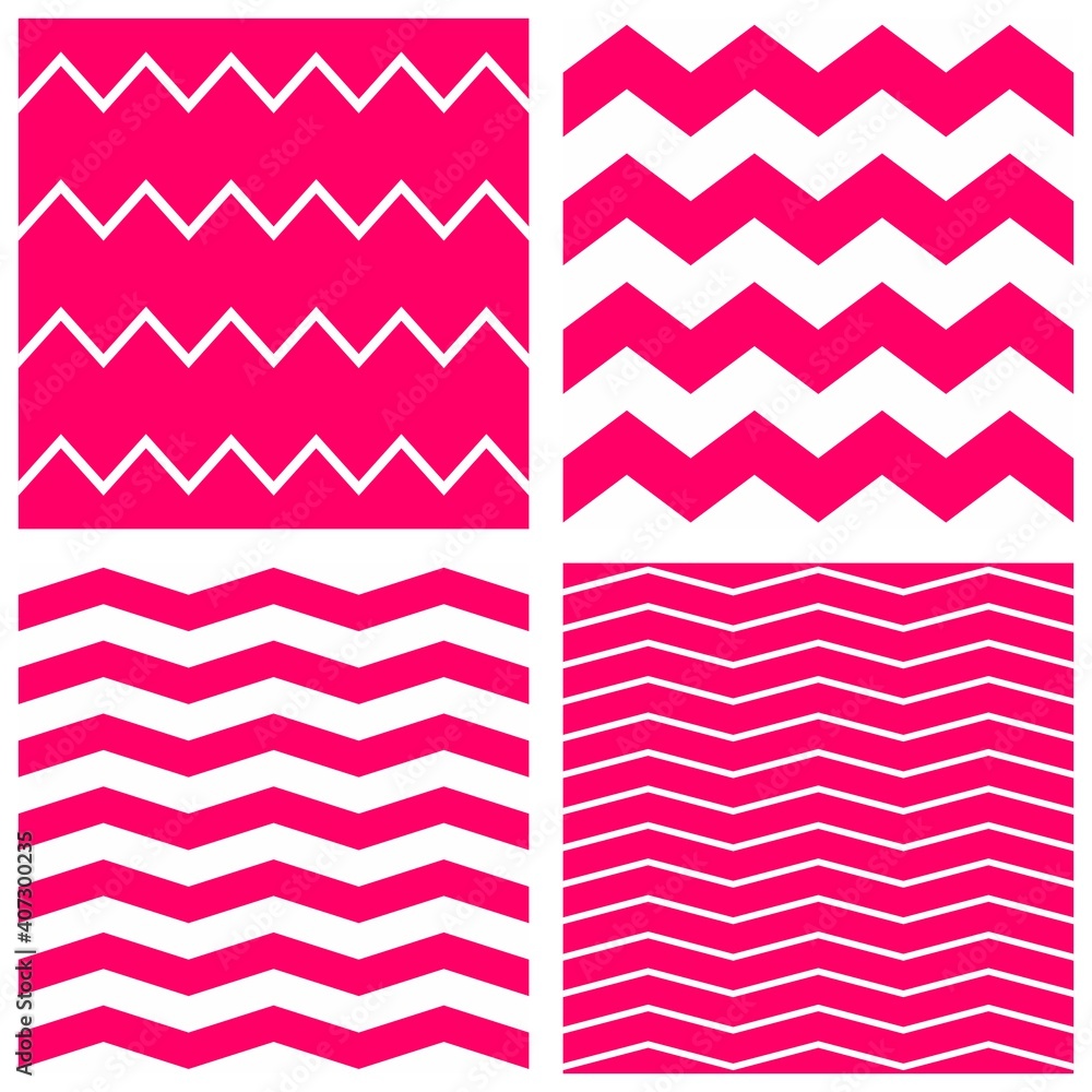 Poster tile vector pattern set with white and pink zig zag background