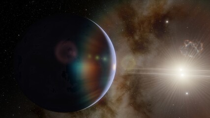 Planets and galaxy, science fiction wallpaper. Beauty of deep space. Billions of galaxy in the universe Cosmic art background 3d render
