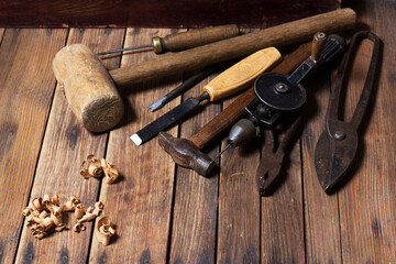 a group of old tools used