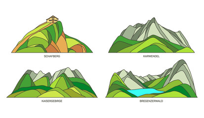 Set of Austria natural landmarks, nature landscape