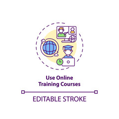 Using online training courses concept icon. Staff reboarding tip idea thin line illustration. Flexible schedule, environment. Online classes. Vector isolated outline RGB color drawing. Editable stroke