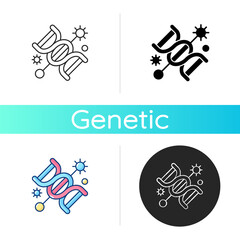 Genetics icon. Biotechnology research. DNA data analysis. Genetic engineering. Evolution and mutation experiment. Chemistry, science. Linear black and RGB color styles. Isolated vector illustrations